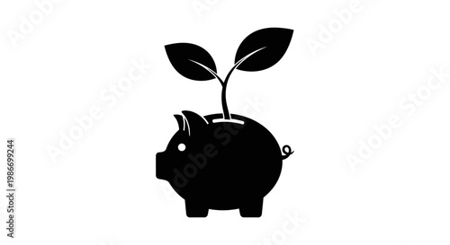 Black Piggy Bank With Green Sprout.