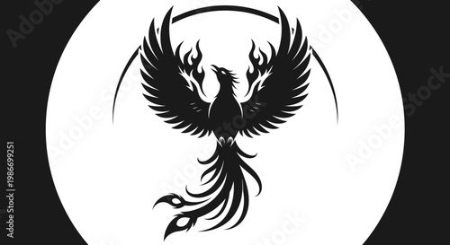 Black Phoenix Bird Silhouette Rising Flames.