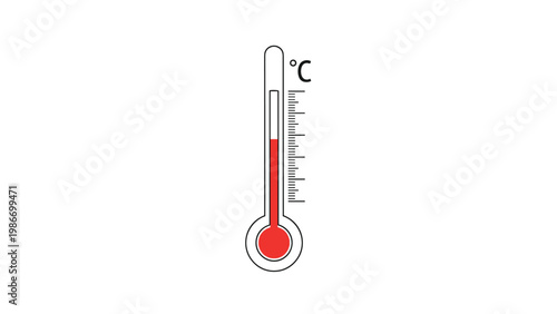 Simple illustration of a medical thermometer with a red liquid indicating temperature measurement on a white background.