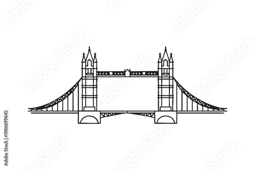Sticker Tower Bridge London Line Art Vector | Minimal Outline Landmark Icon Set
