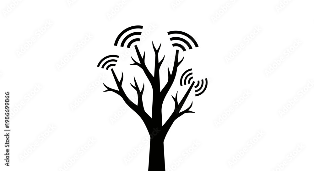 Fototapeta premium Black tree with wifi signals.