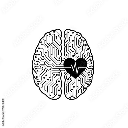 Brain with heart circuit symbol inside.