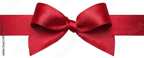 Shiny Red Ribbon Bow on White Background for Gift Decoration and Celebration
