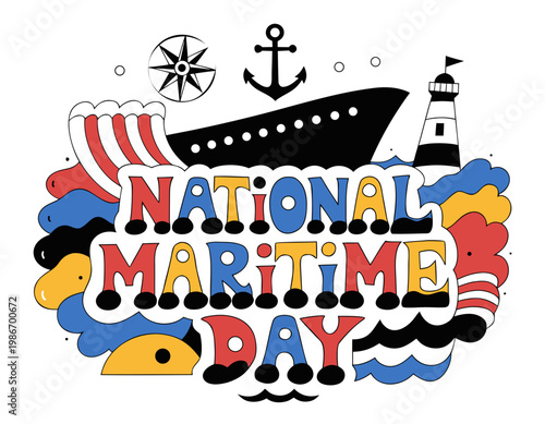 NATIONAL MARITIME DAY vector illustration isolated on white background