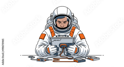 Astronaut in white spacesuit working.