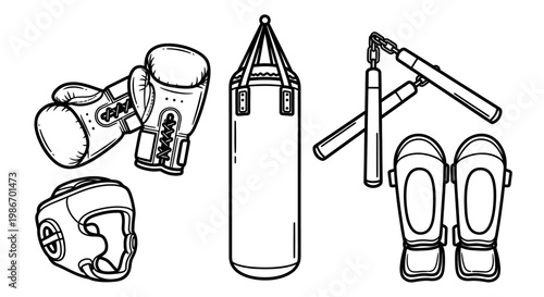 Boxing gloves and sports equipment.