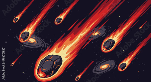 Meteorites burning in the atmosphere.