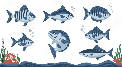 School of Blue Fish Swimming Together.