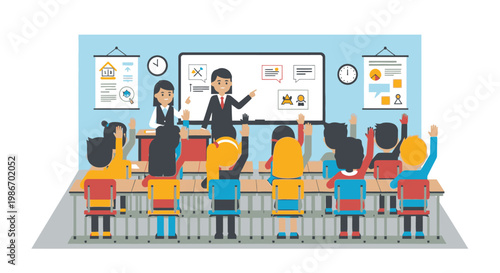 Students in a classroom setting learning.