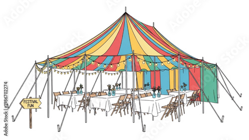 Outdoor Tent Setup for Festival Garden Party Event Hospitality Celebration Venue Concept Vector Illustration