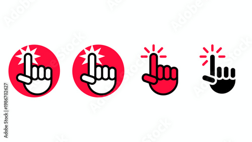 A series of four icons depicting a hand with an extended finger pressing or pointing with varying colors and styles high quality professional detailed modern elegant