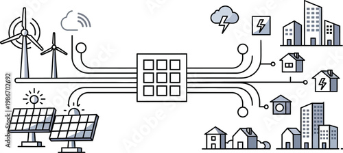 Smart Grid Concept: Renewable Energy Sources Powering a City