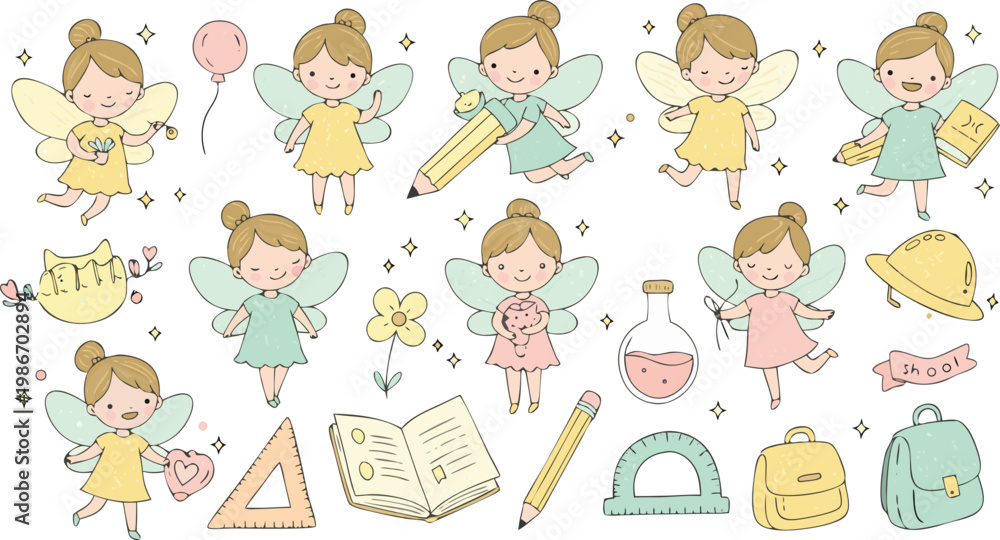 Fototapeta premium Seamless cartoon pattern with little girls and children vector illustration design of cute smiling kids and family childhood fun seamless background