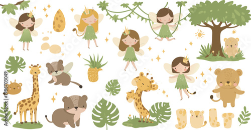 Cartoon vector collection of cute funny forest farm and zoo animals characters