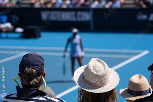 female Professional athlete Tennis player playing on a court in a tennis tournament in summer in australia