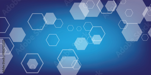 Creative blue gradient background with floating hexagons, experimental layout and layered gradient lighting, graphic illustration