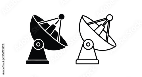 Two black satellite dish icons representing communication and technology concepts