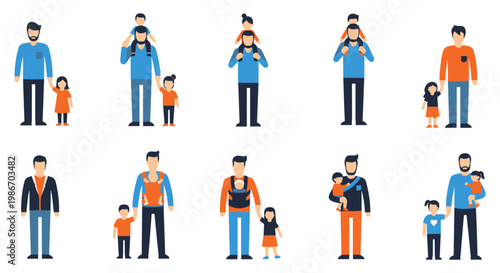 Diverse group of parents and children in various activities and interactions