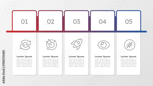 Sustainable business development blue gradient infographic 5 steps. Corporate ethics. Organization core values. Office coordination. Editable thin line icons diagram process. Lexend font used