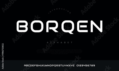 Borqen Modern Futuristic Wide Sans Serif Alphabet for Technology and Automotive Branding Design Identity