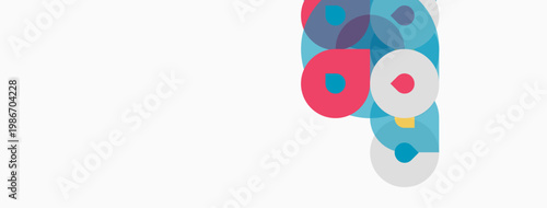 Abstract colorful circles overlap, creating dynamic visual composition. Minimalist design with white background. Modern aesthetic.