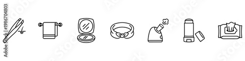Collection of personal care and beauty product minimalist outline icons