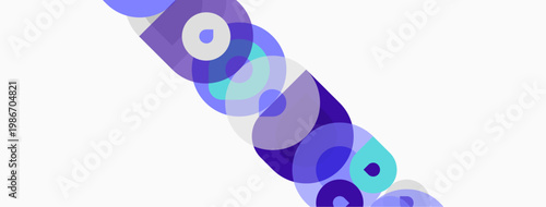 Abstract design features overlapping purple circles, varying shades. Minimalist composition with white background, creating modern aesthetic.
