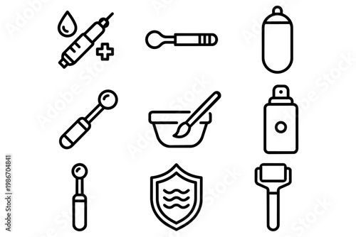 Line art icon set for skincare, dermatology, and cosmetic procedures