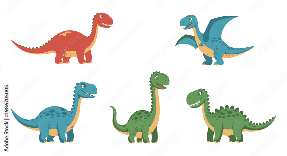 Obraz premium Colorful cartoon dinosaurs standing together 1.