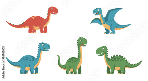 Colorful cartoon dinosaurs standing together 1.