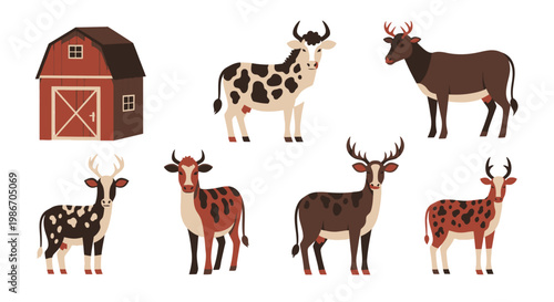 Cows and bulls standing together outdoors.