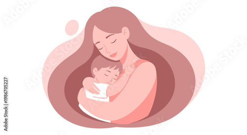 Tender illustration of a mother holding her baby, expressing love and care