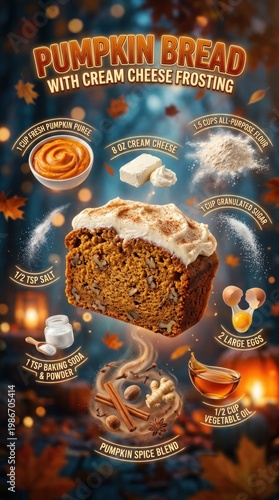 Delicious Pumpkin Bread with Cream Cheese Frosting Recipe.