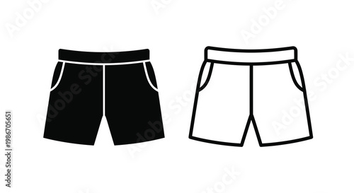 Two pairs of shorts are illustrated in a simple black and white style