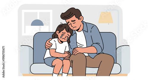 Father and daughter sitting on couch, sharing a tender moment of love and bonding