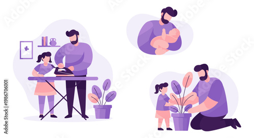 Father and daughter bonding through indoor gardening and plant care activities