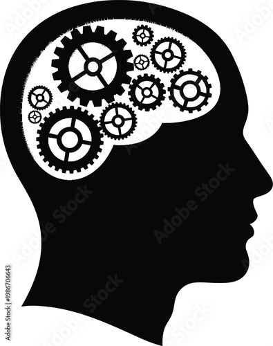 Silhouette of a human head with gears inside the brain  thinking concept