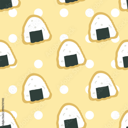 cute rice ball onigiri pattern japanese cuisine seamless background minimal cartoon food illustration for textile packaging and decor
