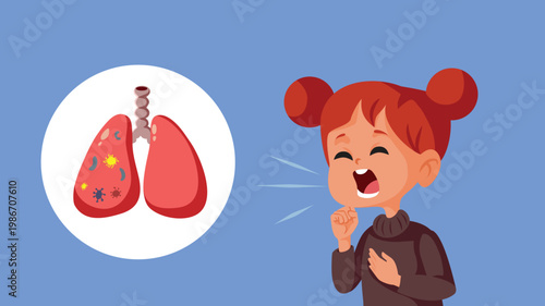 Sick Girl Coughing Respiratory Inception Concept Vector Illustration. Child suffers from sickness having an episode of bronchospasm
