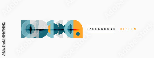 Abstract graphic elements, blue, teal, green hues. Minimalist design with circular shapes, lines, text labelsbackground, design. Clean aesthetic.