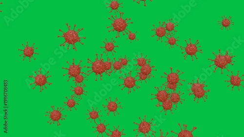 3D Render of Pathogenic Viruses Floating and Spreading Over Green Screen Background