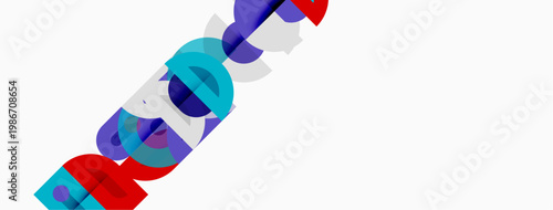 Abstract colorful design features overlapping geometric shapes. Bright hues create dynamic visual impact. Minimalist composition.