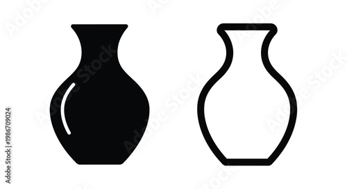 Two simple vase outlines one solid black and one a white line drawing