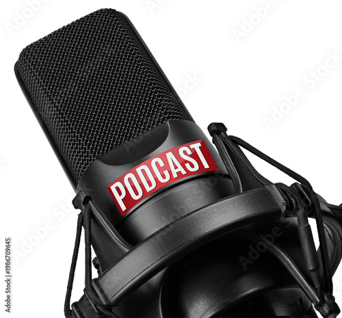 Black studio Microphone. Modern mic for recording podcasts