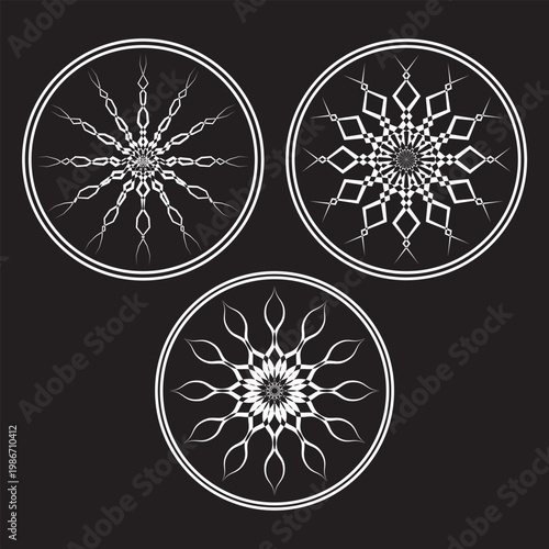 mandala decoration ornament flower motif ethnic oriental line style icon Set of mandala, shape on white background, vector illustration, mandala round ornament