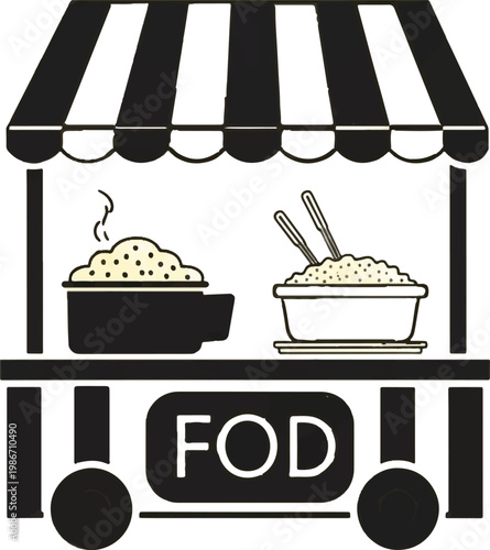 Food cart, street food, vendor icon, black and white, illustration, food truck
