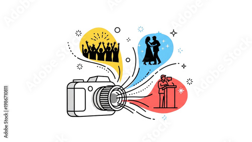 Camera Capturing Event Moments Photography Concept Visual Storytelling Media Coverage Vector Illustration