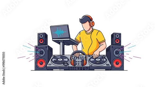 DJ Booth with Turntables Music Entertainment Event Party Performance Concept Vector Illustration