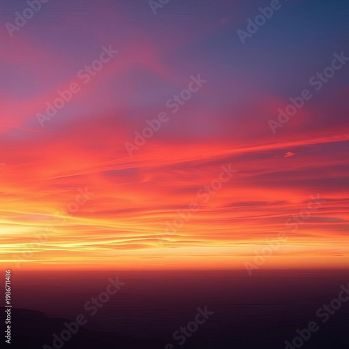 Vast horizon ablaze with vibrant orange and pink hues at dusk,  evening,  atmospheric