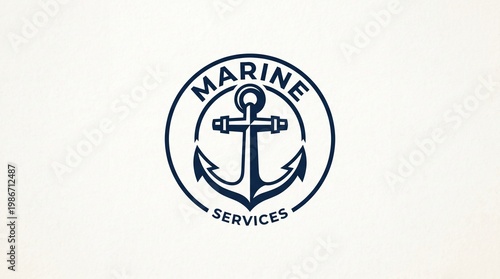 Vintage anchor logo with 'marine services' text, representing nautical theme